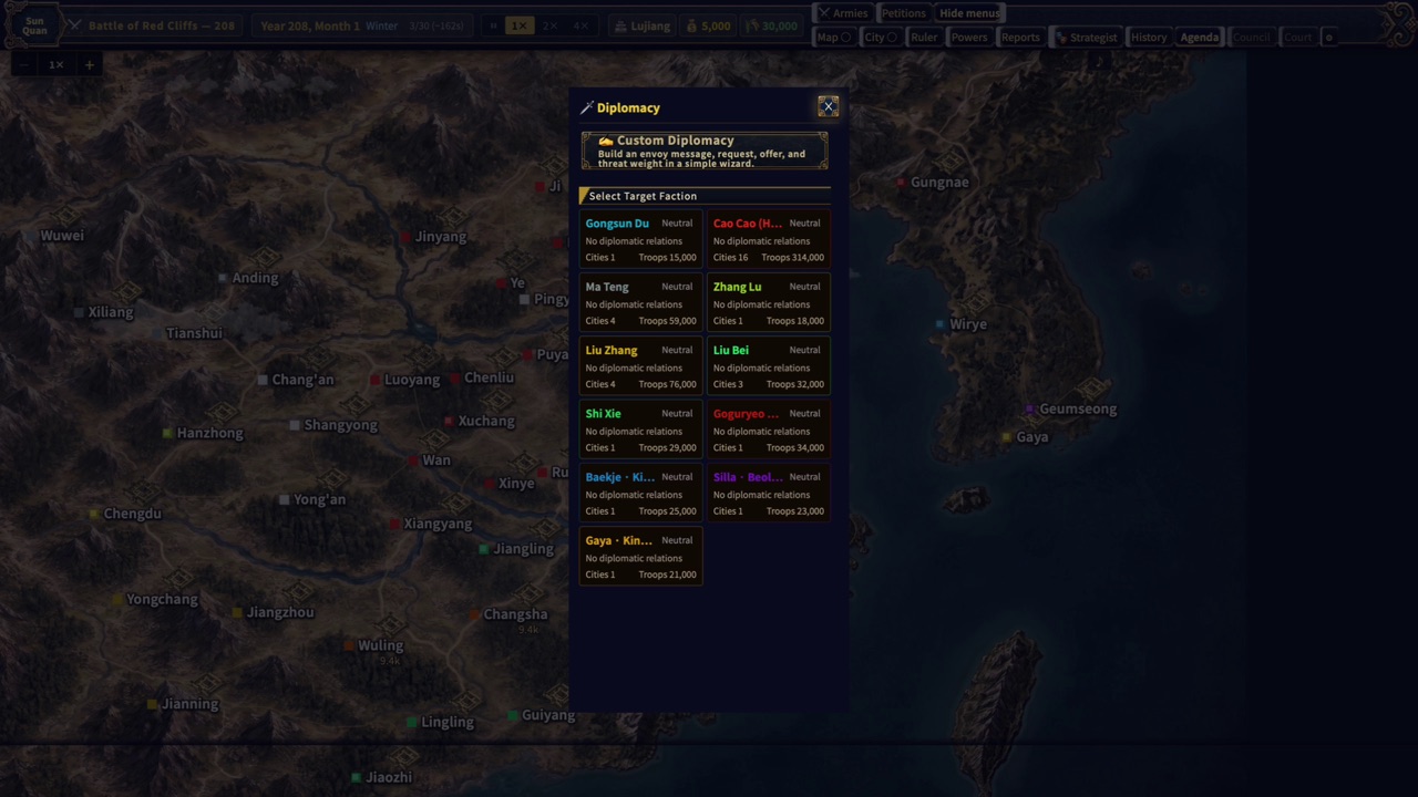 Diplomacy target selection in Three Kingdoms Online